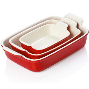 China Nonstick Custom Ceramic Bakeware Sets , Red Porcelain Ceramic Lasagna Pans on sale
