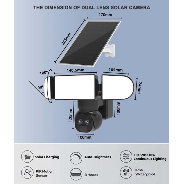 LTE Cellular Security Solar Dual Linkage Cameras 3.6mm 12mm Lens -20C-60C