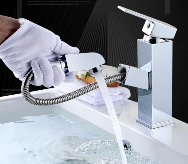 Quality Single Hole Electroplate Washbasin Pull Out Sink Faucet for sale