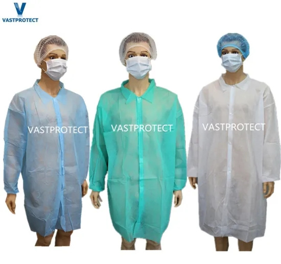 Open Fronted Custom White PP SMS Microporous Uniform Visitor Coat