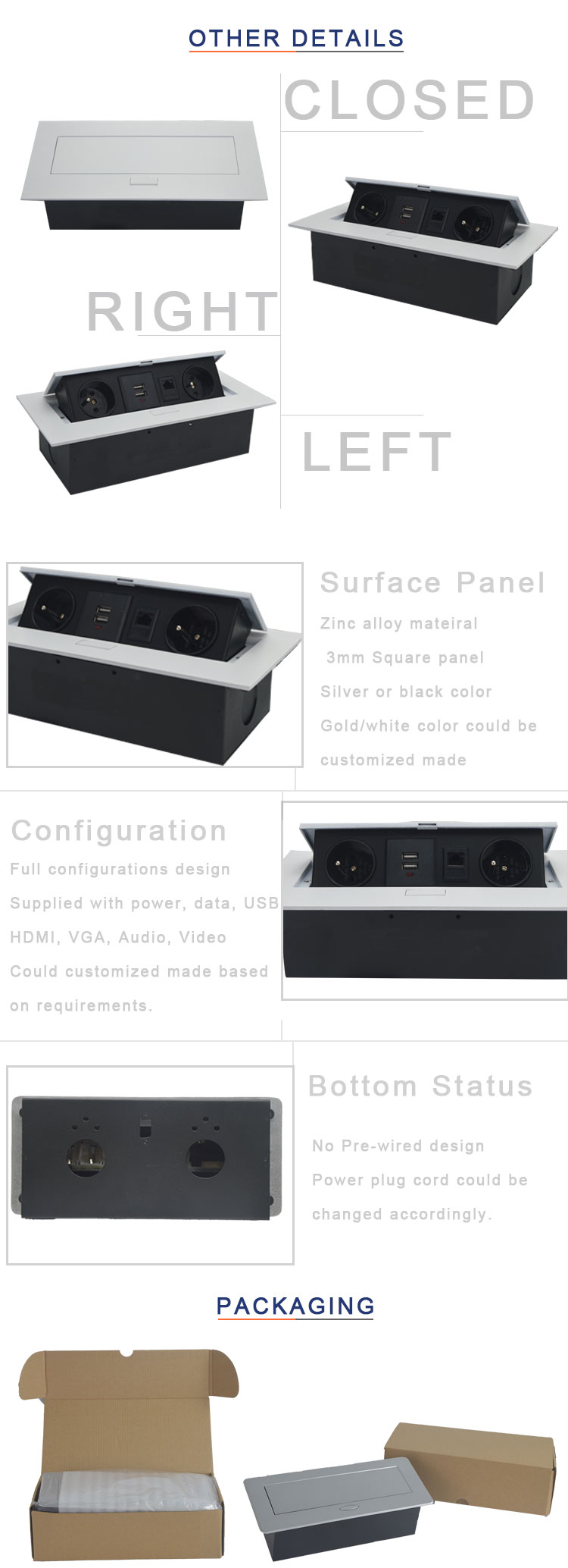 for meeting room usb charger connector media pop up type socket box