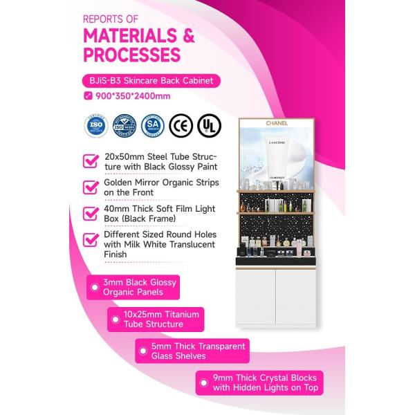 BJiS-B3 40mm Thick Light Box Skincare Display Cabinet with Drawer Storage for Minimalist Shops