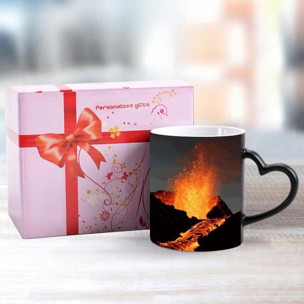 Ceramic Heat Sensitive Coffee Cups Discoloration Cup with Heart Shaped Handle Gifts heat changing mug
