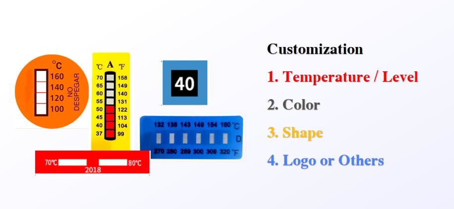 8 Level Non Reversible Temperature Sensitive Stickers 37-65℃ / 99-149℉