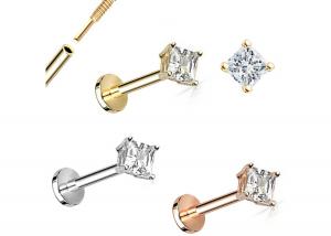Buy cheap 14K Gold Princess Cut Diamond Stud Earrings Dia 3×3mm ODM for Anniversary product