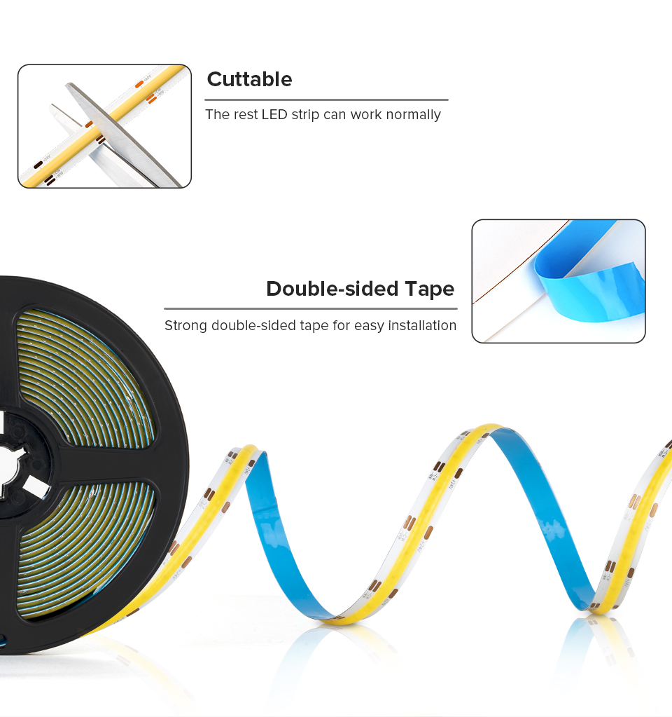 CCT Tunable White COB Flexible LED Strip High Density Flexible DC 24V
