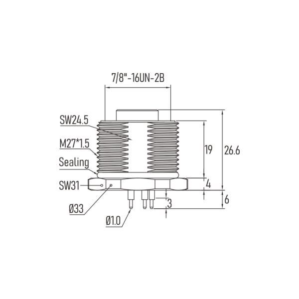 Mini Change Panel Mount Receptacle A Code PCB Contacts Front Fastening