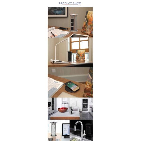 Wireless Phone Charger motorized lifting pop up Kitchen waterproof socket with electric plugs