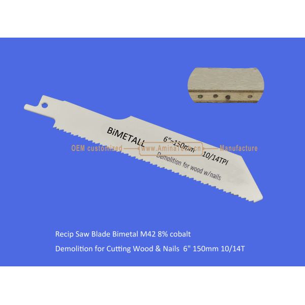 Recip Saw Blade Bimetal M42 8% cobalt Demolition for Cutting Wood & Nails 6" 150mm 10/14T,Power Tools