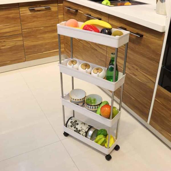 Quality Washable 4 Tier Storage Rolling Cart , Flexible Detachable Narrow Storage Trolley for sale