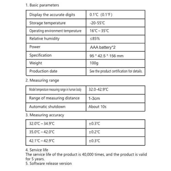 AAA Battery Medical Infrared Forehead Thermometer Non Contact Automatic Shutdown
