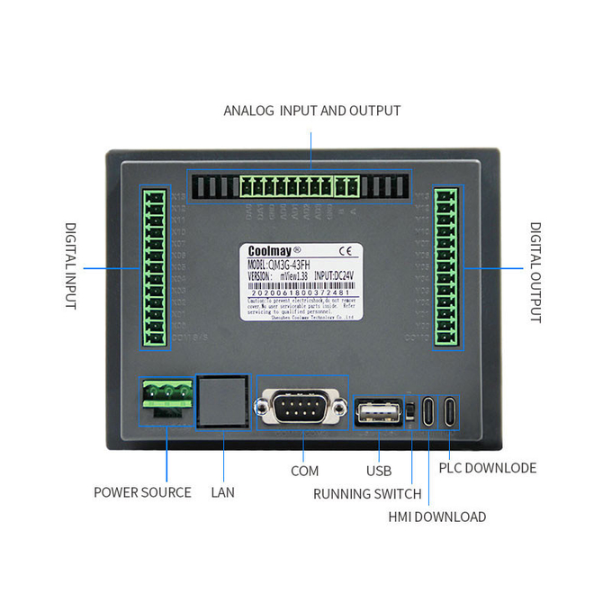 Coolmay 4.3 Inch EX3U-8043H-24MT-2AD1DA-485P HMI PLC All-in-one Controller