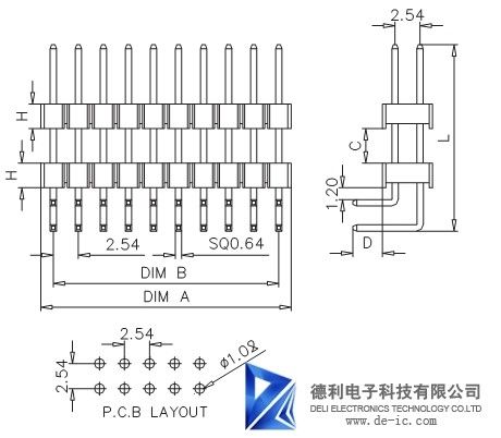2.54MM Male Pin Header Connector , Vertical Through Hole PCB Pin Header