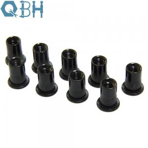 China QBH Carbon Steel Black Rivet Nuts with Flat Head Knurled Body on sale