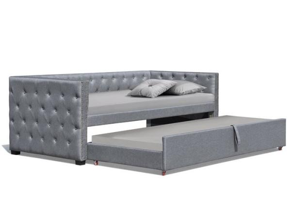 Quality Fabric Upholstered Trundle Daybed With Bronze Stud Single Plywood for sale