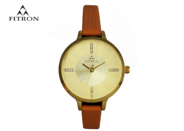 Quality Round Face Minimalist Wrist Watch With Diamond , Ladies Dress Watches Dermis Strap for sale