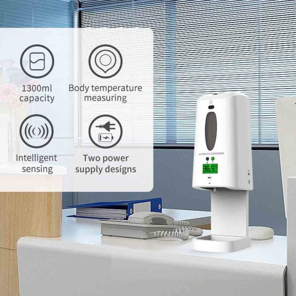 White 1300ml Touchless Hand Sanitizer Dispenser Temperature Measuring
