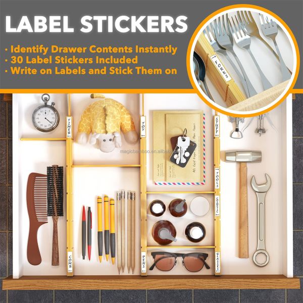 OEM ODM Acceptable Bamboo Adjustable Drawer Dividers With Inserts And Labels