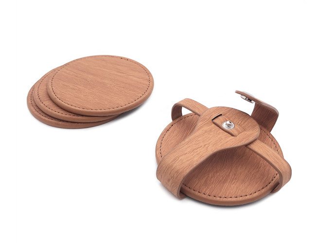 PU Leather Drink Coasters Set Pantone Color For Cups And Glasses