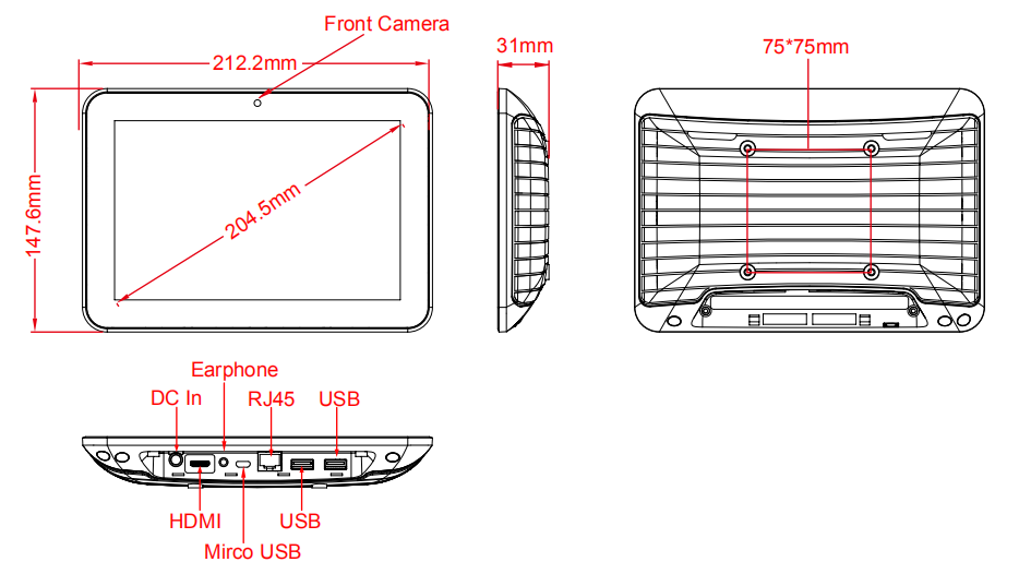 Wall Mount Android Touch Screen Monitor 8 " Quad Core Android 4.4 POE Support Muti - Language