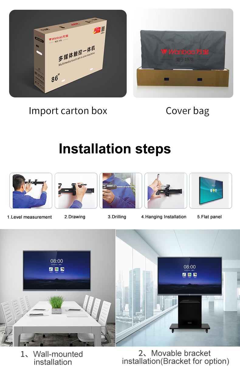 86 Inch Smart Interactive Flat Panel 4K Digital Classroom Dual System