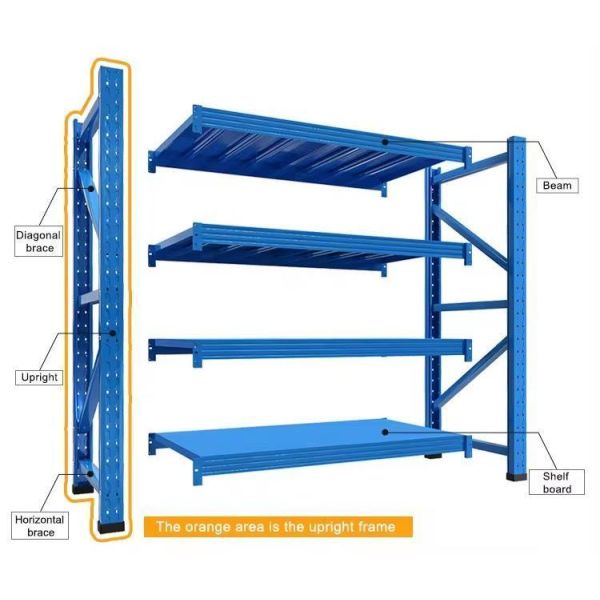 QF-Medium Duty Warehouse Metal Long Span Shelving 4 Layers Standing Shelf For Storage