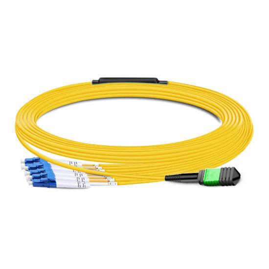 Quality 5m (16ft) MPO Female to 4 LC UPC Duplex OS2 9/125 Single Mode Fiber Breakout Cable 8 Fibers for sale