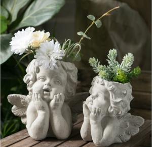 China Creative Angel Garden Ornaments Art Vase Sculpture Flower Pot on sale