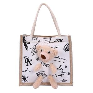Cationic Polyester Fabric Personalized Shopping Totes Open 45cm White Black Graffiti