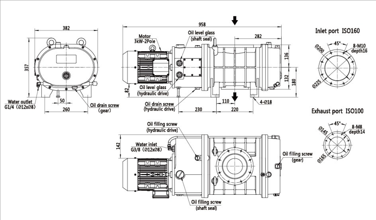 Iron Cast Roots Vacuum Pump 1195 m3/h 3kW,hydraulic coupling ,BSJ300LC