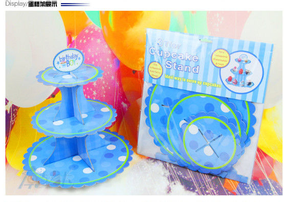 Party Children's Birthday Decoration Paper Blue Petal Folding Cake Stand Three-layer Paper Crafts Factory Wholesale