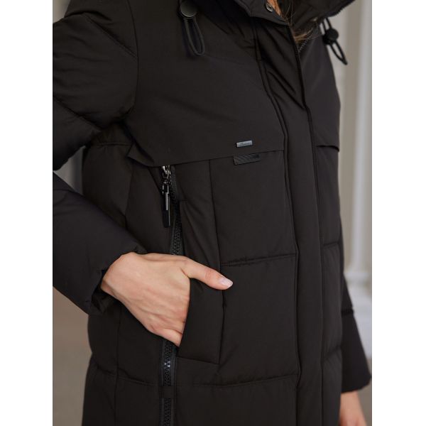 Classic Four Pocket Mid-Length Thickened Down Jacket, machine washable, woman winter coat, down jacket, bio down jacket, dark colour, wind proof, water proof