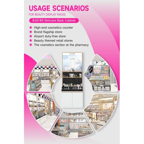BJiS-B3 40mm Thick Light Box Skincare Display Cabinet with Drawer Storage for Minimalist Shops