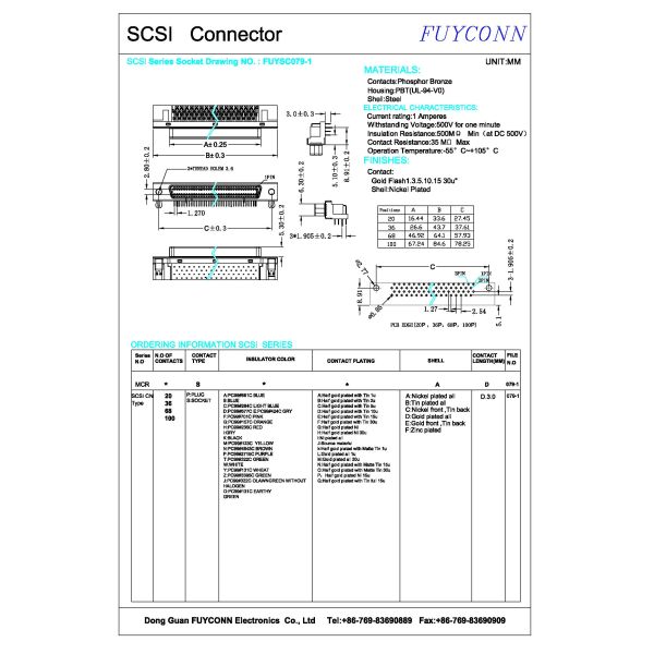 36 Pin SCSI Connector PCB Right Angle Female MDR Connector
