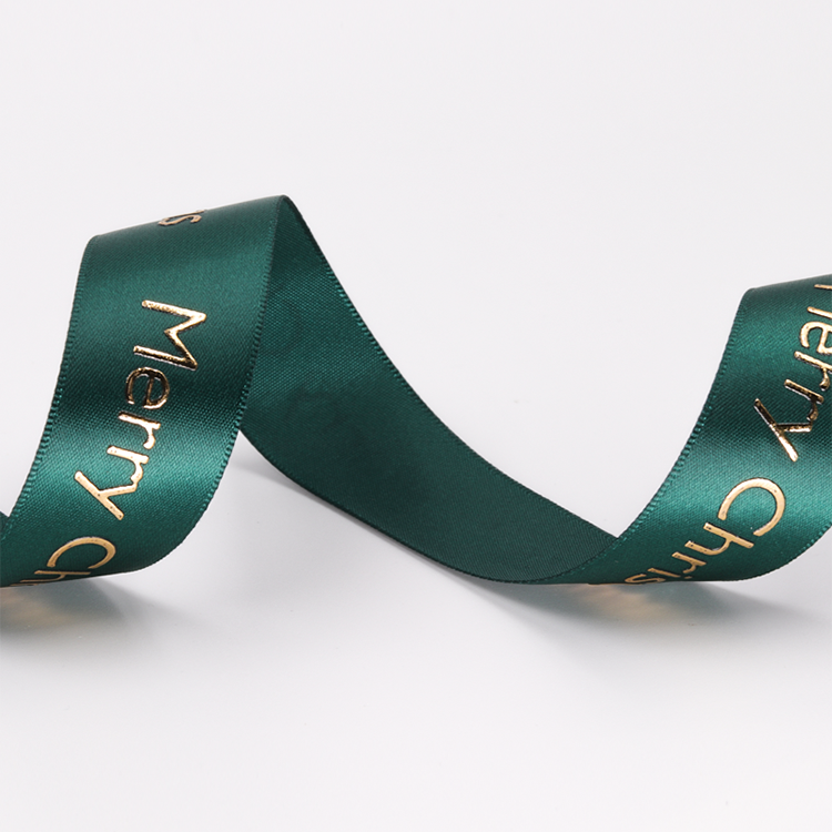 Custom Patterned Hot Stamp Ribbon , Smooth Surface Green Satin Ribbon