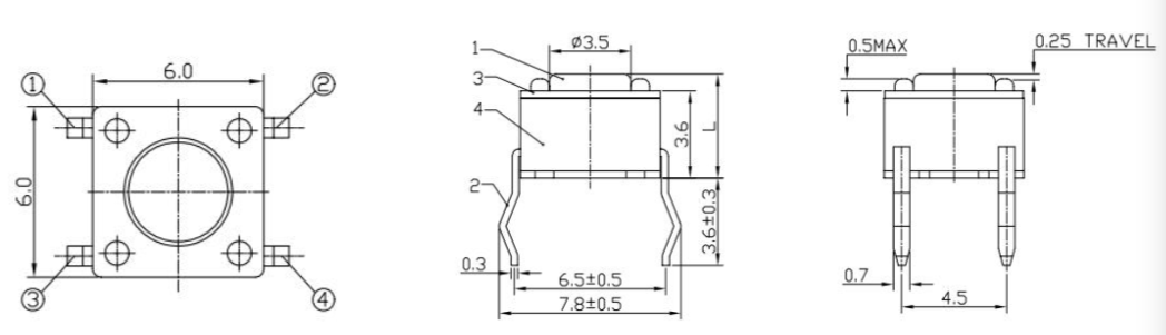 Black Passive Electronic Components Waterproof Tact Switch 6x6 With Copper Pin