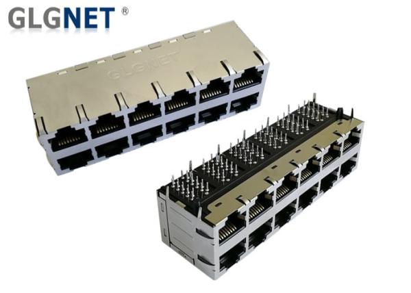 Quality 2x6 Stacked Shielded Ethernet Connector RJ45 Through Hole Surge Protection for sale