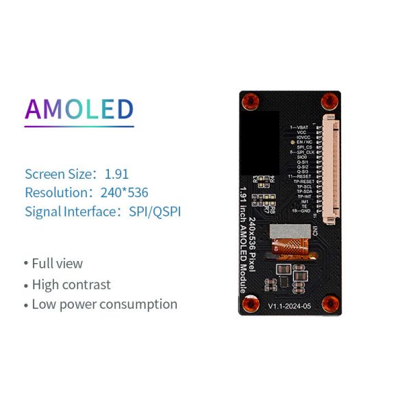 2 Inch AMOLED Oled Display 240x536 Resolution SPI/QSPI Interface 350c/d Display Driving IC RM67162 Touch Ic FT3168