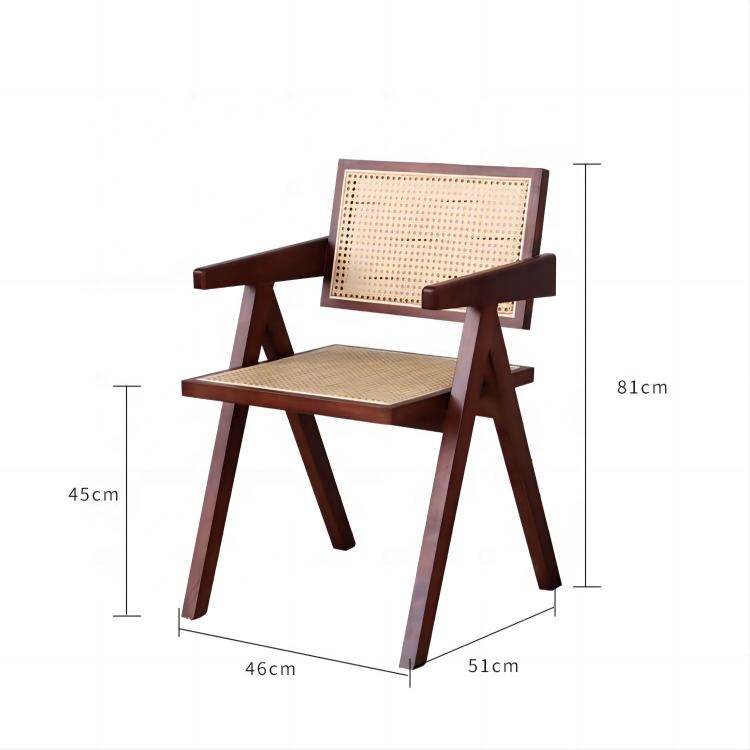 Nature Color Modern Solid Wood Rattan Dining Arm Chair with Modern Design