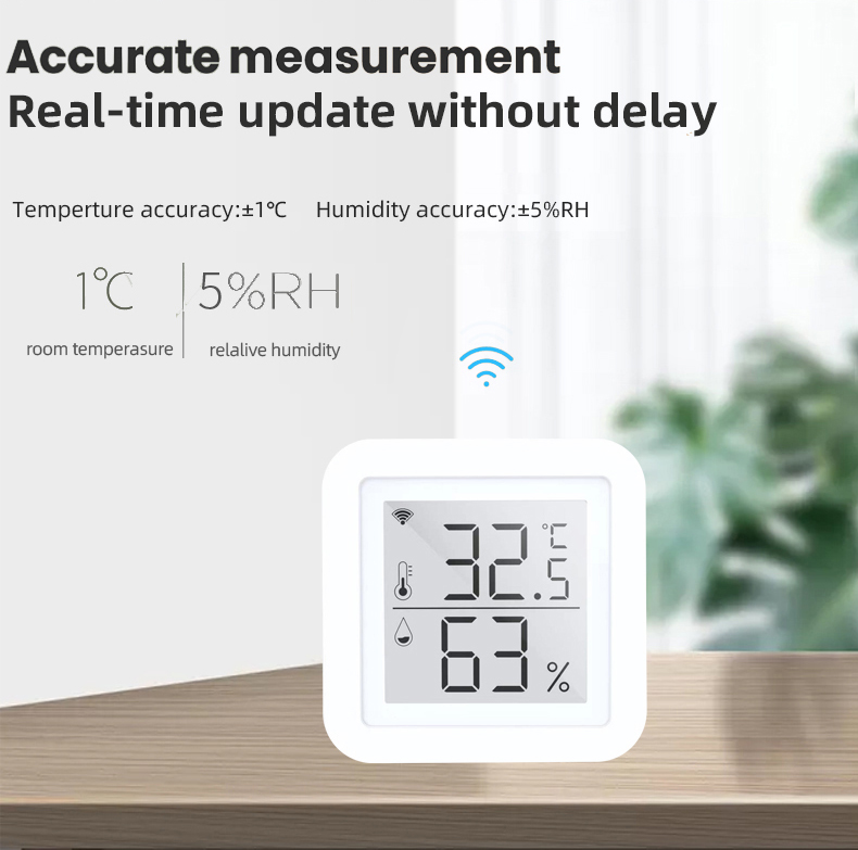 5V1A LCD Tuya Wifi Thermometer Temperature And Humidity Monitor Wifi 2.4GHz