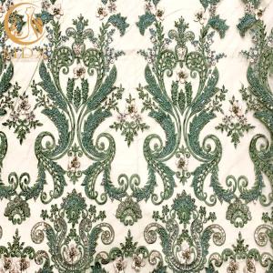 Custom Green 3D Applique Bridal Lace Fabrics For Party Dresses