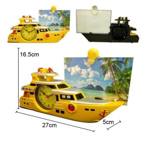 China Glazing Paint Yacht Shape Quartz Alarm Clock with Glass Photo Frame on sale