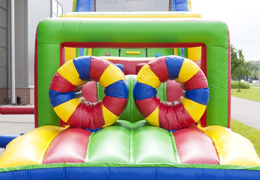 17.5m Kids Multi Color Obstacle Course Bouncy Castles Run For Fun