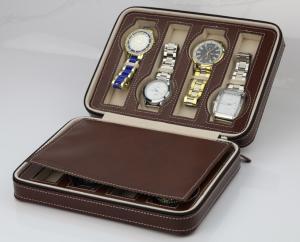 China 8 Slots Brown Watch Display Box Elegant Appearance For Home Jewelry Decoration on sale
