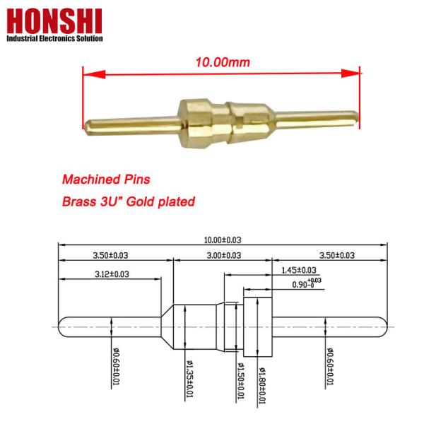 Quality CNC Machined Contact Pin Brass Fitting Brass Plug Pin Electrical Round Pin 10.0mm for sale