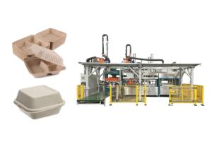 Wood Pulp Burger Container Making Machine With Trimming And Stacking Robot