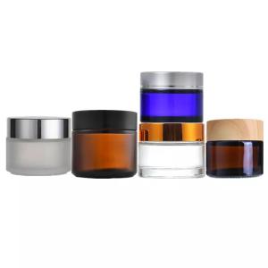 China Cream Clear Frosted Glass Cosmetic Containers Jar 30g To 100g With Silver Lid on sale
