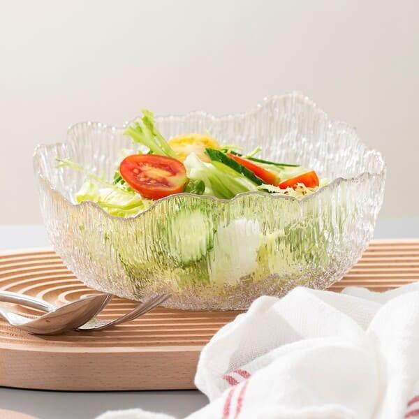 Quality Irregular Crystal Clear Glass Serving Bowls 32 oz Extra Large Salad Mixing Bowl for sale