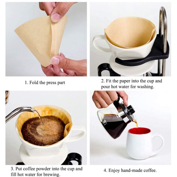 Cone Disposable V60 Drip Coffee Filter Bags Unbleached Natural Paper