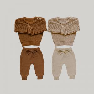 Buy cheap Baby Chunky Knitwear Handmade Crew Neck Sweaters Pullover Knitted Long Pants 2Pcs Lounge product